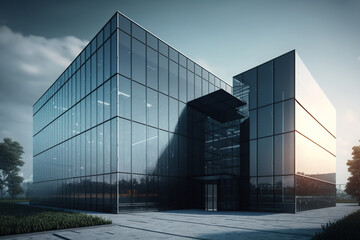 Obraz premium Modern glass wall commercial buildings exterior with citiscape view, Generative Ai