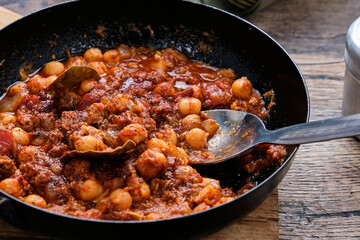 Chili Con Carne at Camp on Wooden Table