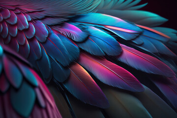 Obraz premium Colorful of Scarlet macaw bird's feathers, Generative Ai