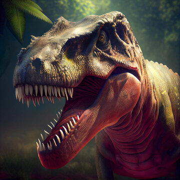 Dinosaur filmic illustration. Cinematic look. Portrait of scary creature, AI generative