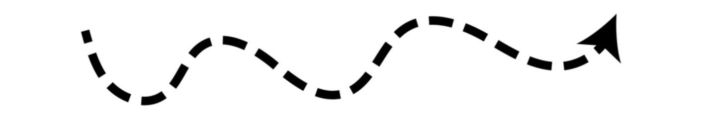 Dashed arrow set. Vector doodle dot line. Thin pointer arrows