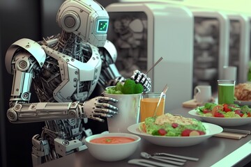 robots make healthy food in the kitchen, Generative AI