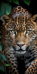 Fototapeta na wymiar jaguar with piercing eyes in the brazilian jungle illustration design art