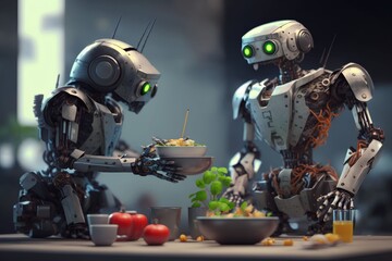 robots make healthy food in the kitchen, Generative AI