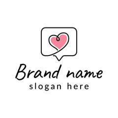 logo with linear icon in speech balloon with heart for dating site