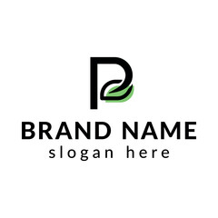 letter p icon logo with tree leaf for ecology, food delivery and nutritionology