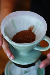 preparing to drip a coffee, processing step before drip hot waters