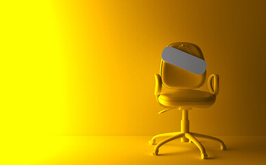 Blank sign on an empty yellow chair. Hiring new job vacancy concept. 3D Rendering. We are hiring.