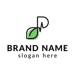 logo monogram with the letter R for the medical field with the image of the pulse and the leaf of the plant

