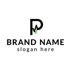 logo monogram with the letter R for the medical sphere with the image of the pulse
