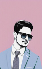 Portrait of a man wearing sunglasses, Boy illustration, Pop art 