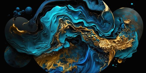 Obraz premium luxurious blue painting fluid art in the technique of a illustration design art