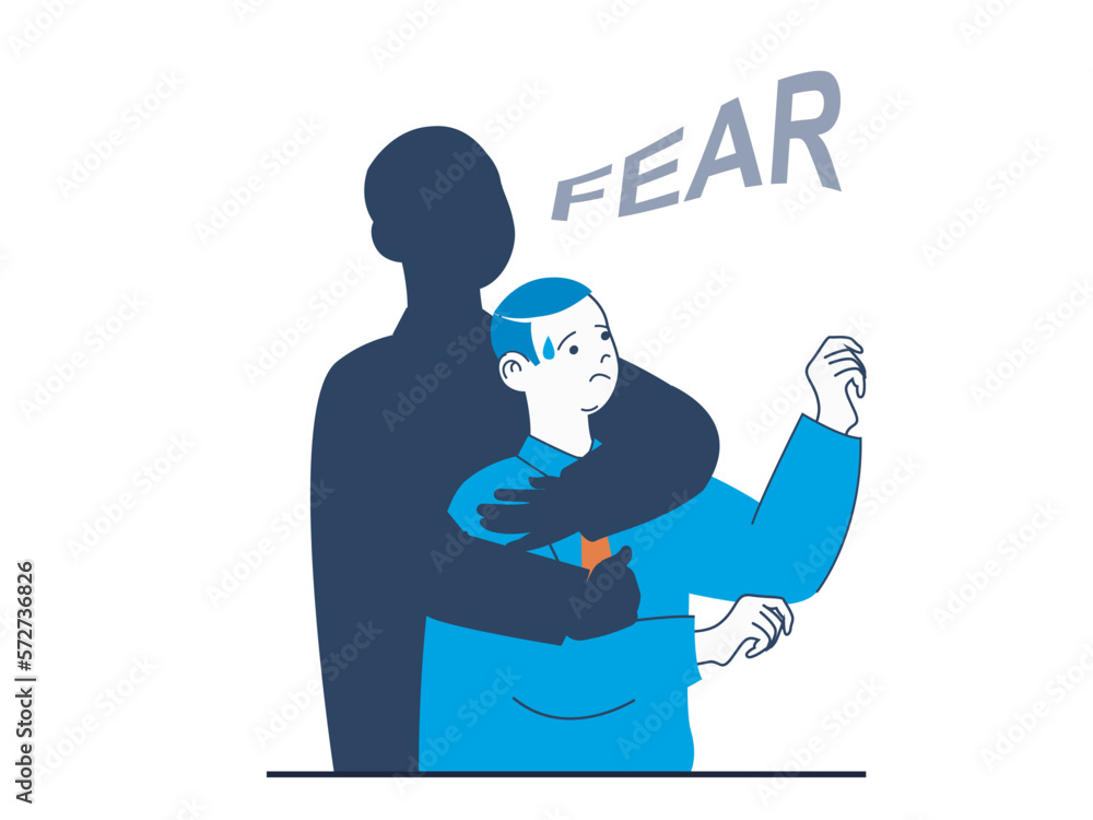 Poster mental health concept with character situation. silhouette of human stop frightened man suffering fr