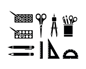 School supplies icon set in vector