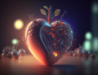 Apple heart cardiac blurred background cinematic AI Generative - obrazy, fototapety, plakaty