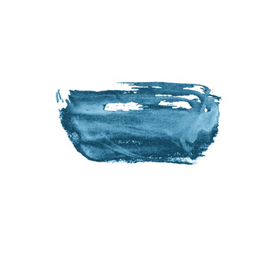 Watercolor Abstract, Blue Smudge Paint, Element Of Wet Brush Stroke. Isolated Object On Transparent Background, Png 