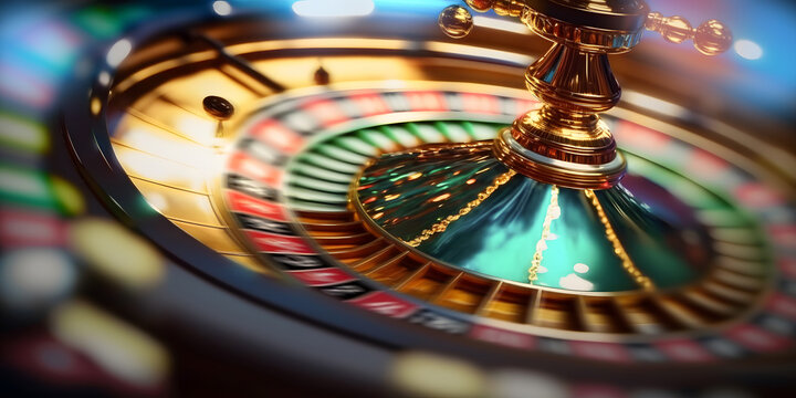 Banner casino roulette wheel in motion. Generation AI