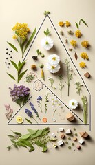 Flat lay composition with different wildflowers on beige background, generative ai phone lock screen
