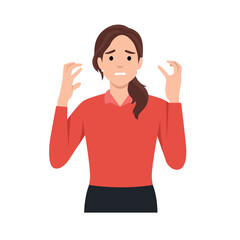 Fototapeta na wymiar Young woman Frustrated gesture with hands. Flat vector illustration isolated on white background