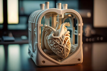 Medicine 3d printer for organ heart printed. Concept new technology transplant. Generation AI