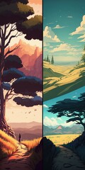 natural landscape in anime style illustration design art