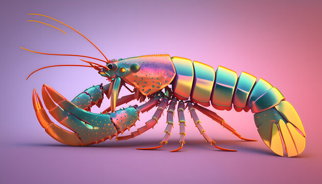 3d colorful lobster created with generative AI technology