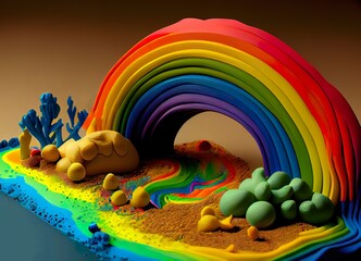 Fototapeta na wymiar Placticine rainbow. Colorful kids toy. Generative AI