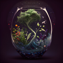 plant in a glass with galaxy