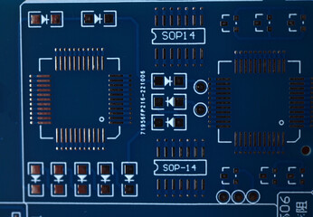 Blue microcontroller chip. A chip with a processor. A chip for assembling the device.