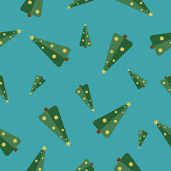 vector christmas tree with yellow balls on green background pattern