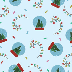 winter vector garlands and glass ball seamless pattern