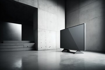 Modern Minimalist Apartment with concrete walls Interior Living Room With 8k Tv Screen