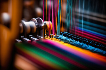 abstract image of a loom at work, with blurry motion and vibrant colors, depicting the energy and creativity of the textile industry, generative ai - obrazy, fototapety, plakaty