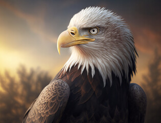 bald eagle on a branch, enjoy nature, Bright sky, hot Atmosphere, HQ landscape, photorealistic, ultra photoreal, ultra-detailed, blur, 4K, Animal Wallpaper, wildlife Background, AI