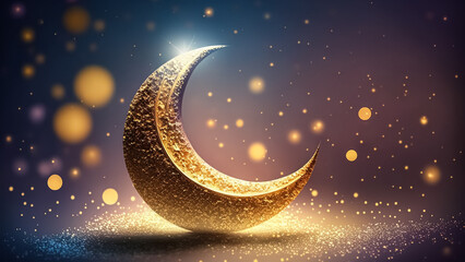 Obraz na płótnie Canvas Ramadan Kareem! The Glittering Moon Amidst an Array of Abstract, Defocused Lights