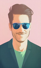 Fototapeta premium Portrait of a man wearing sunglasses, Boy illustration, Pop art 