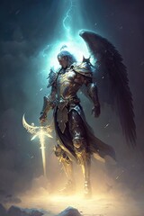 Epic archangel warrior knight paladin in battle with armor and wings. Generative ai