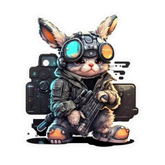 Cute little cyber Bunny, Stickertemplate, Cartoon-Style, Generative Ai  