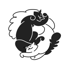 black and white cat yin yang outline vector illustration, planner design, diary sticker 