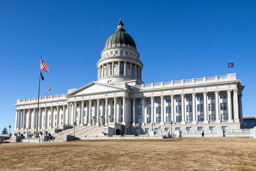 Utah State Capitol Building with bright blue sky