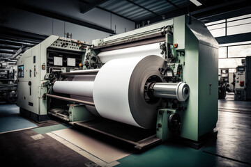 Massive industrial printing machine in action, printing high-quality graphics onto large rolls of paper with precision and speed, generative ai - obrazy, fototapety, plakaty
