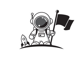 Astronaut with flag and space rocket