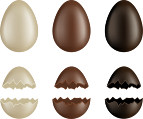set of  cocholate easter eggs. full and broken eggs