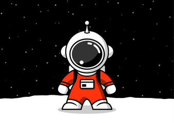 Astronaut in space standing on moon or planet. Vector logo/illustration