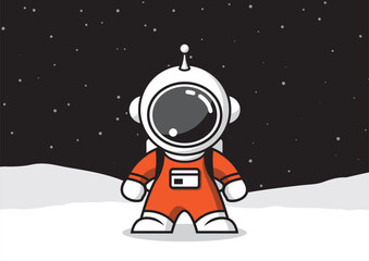 Astronaut in red space suit on moon