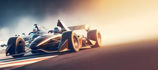 Foto auf Acrylglas F1 Process Competitions of Race car formula, banner motorsport on background sunset. Generation AI