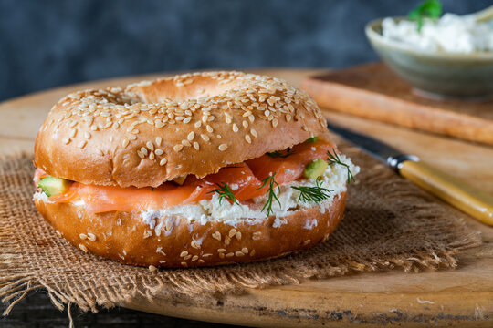 Sesame Bagel With Cream Cheese And Smoked Salmon