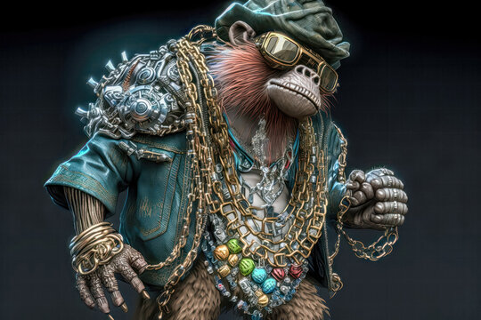 Exotischer Animal Rocker Panker  Abstrakte Illustration Digital Art Hintergrund Background Cover Generative AI Cartoon Fantasy	
