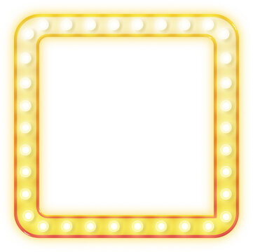 square light bulb glowing retro theatre style frame border