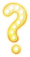 Golden Broadway Signs style light bulb glowing question mark isolated.